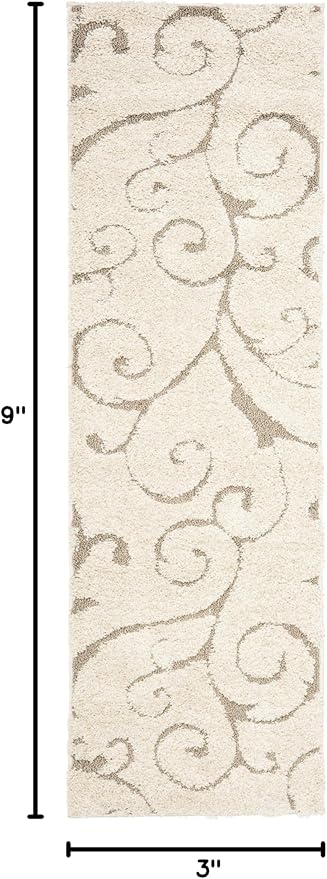 SAFAVIEH Florida Shag Collection Runner Rug - 2'3" x 9', Cream & Beige, Scroll Design, Non-Shedding & Easy to Clean, High-Low Plush Pile, Ideal for Bedroom, Foyer, Hallway (SG455-1113)