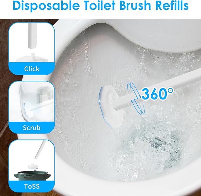 50 Count Disposable Toilet Wand Refills Toilet Bowl Cleaner Scrubber Brush Refills Pads Bathroom Deep Cleaning Replacement Sponges Wand Head Compatible with Most Toilet Brushes