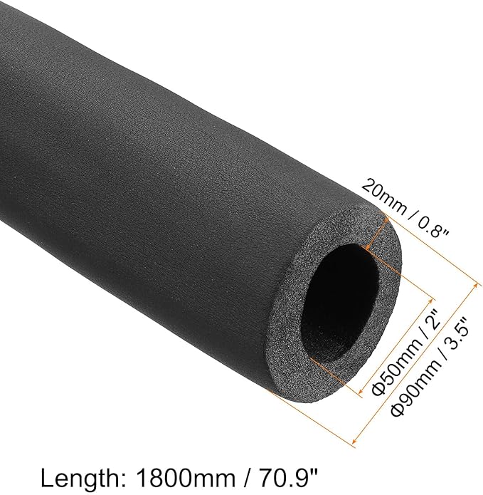 PATIKIL 70.9" L x 2" ID x 0.8" T Pipe Insulation Foam Tube, Water Pipe Insulation Tubing Heat Preservation for Plumbing Water AC Pipe Sprinkler Spigot, Black