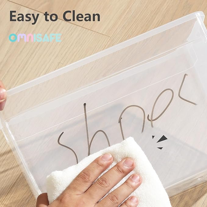 12 Pack 6 Quart Stackable Plastic Storage Shoebox, BPA-Free Nestable Container to Organize Shoes, See-Through Box for Home and Office, Multi-Purpose Storage Case (Transparent)