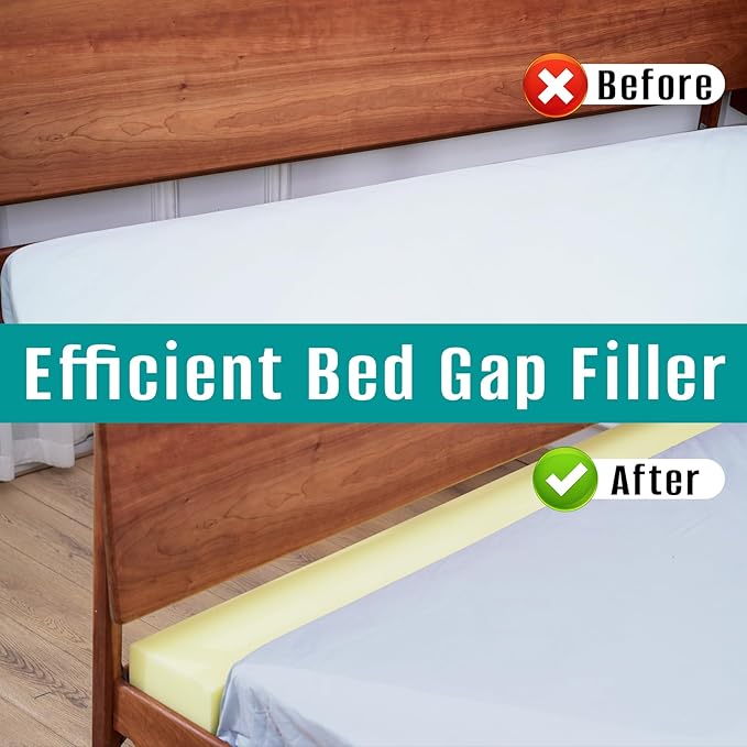 Bed Gap Filler, High Density Foam Mattress Extender for Headboard/Wall Gaps,2-Meter Extra Long Cut-to-Fit Yellow Foam Sponge Strip (78''x4''x5'')