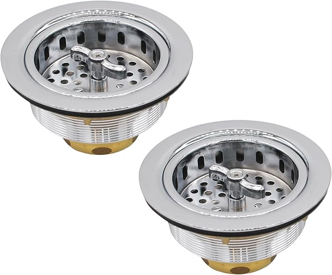 Westbrass Wing Nut Style Large Kitchen Sink Basket Strainer, 2 Pack, Polished Chrome, D2135-26