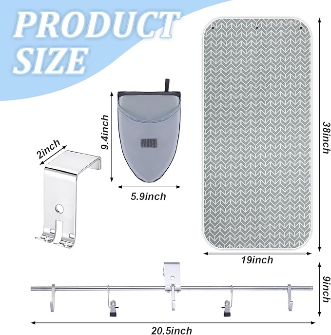 Riakrum Over-the-door Steaming Station 38" x 19" Clothes Steamer Station with Ironing Glove 100% Cotton Cover with an Aluminum Vapor Protection Layer for Home and Travel Use