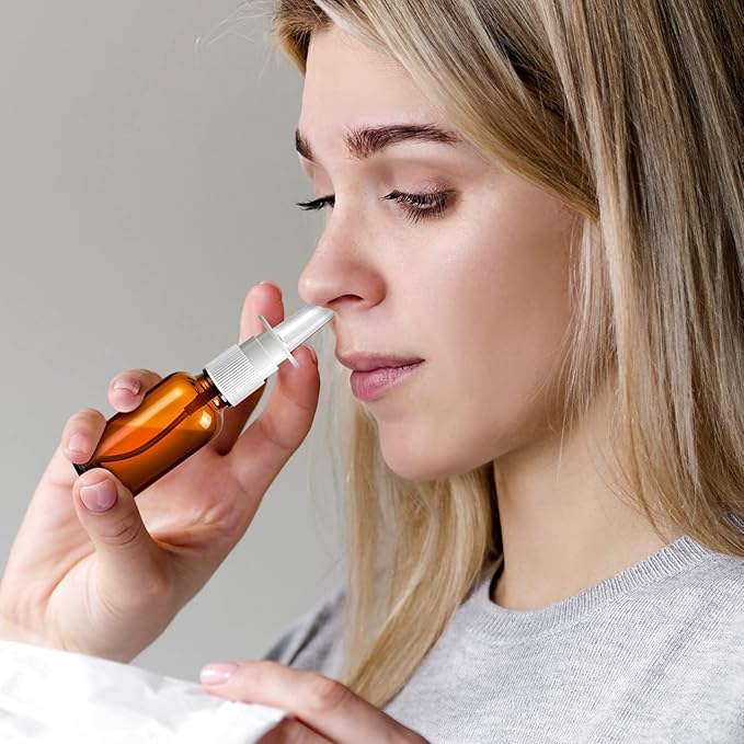 100 Pcs Nasal Spray Bottle, 1OZ/30ML Brown Empty Refillable Nasal Spray Bottles Glass with 20 Funnels and 20 Labels