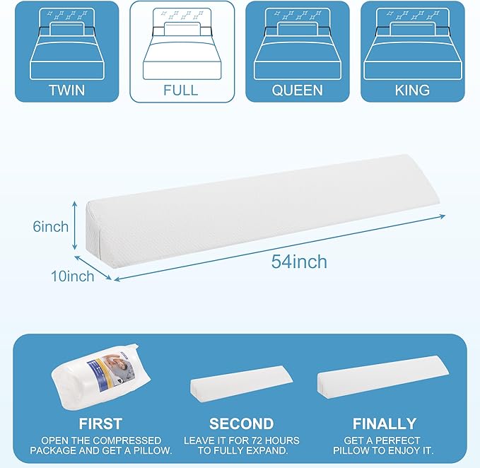 HABUTWAY Full Size Bed Wedge Pillow for Headboard, Bed Gap Filler(0-8"), Memory Foam Mattress Wedge Pillow Triangle Bloster for Sleeping, Close The Gap Between Headboard and Mattress Space Filler