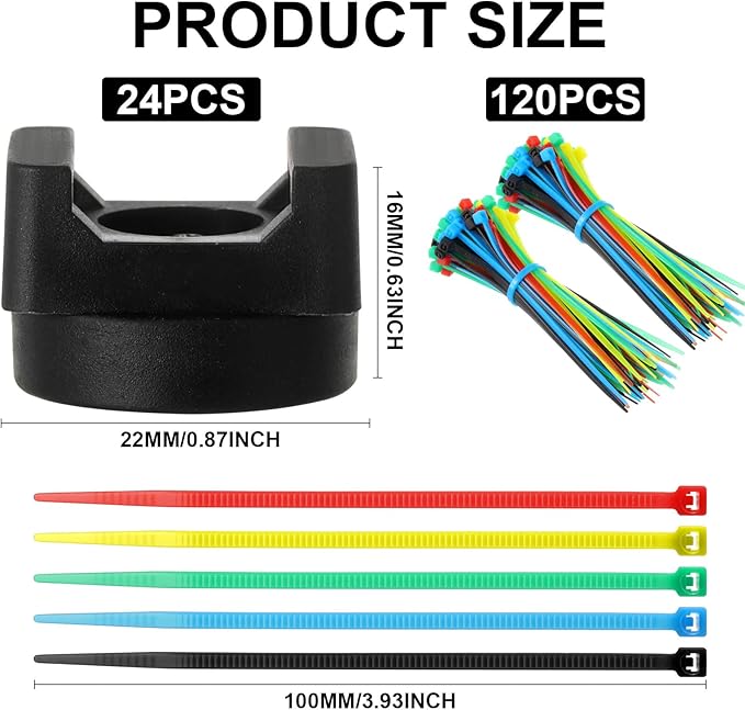 Yookeer 24 Pcs Magnet Zip Tie Mount Heavy-duty Magnetic Zip Tie Mounts Multipurpose Wire Cable Holder Mount with 120 Pcs Nylon Cable Ties for Home Office Wire Management(22mm)