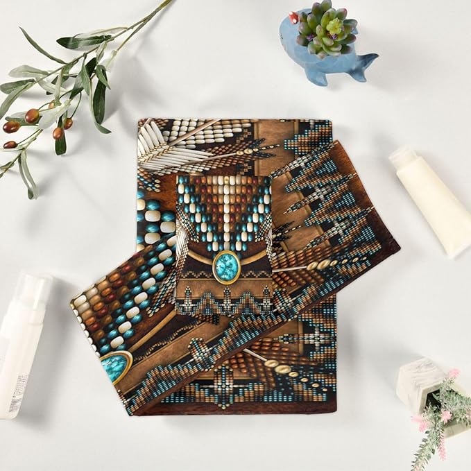 Southwetern Native American Style Bath Towels Set,Absorbent Soft 3 Piece Western Tribal Navajo Aztec Towels for Bathroom,1 Bath Towel 1 Hand Towel 1 Washcloth,Decoractive Guest Bathroom Towels