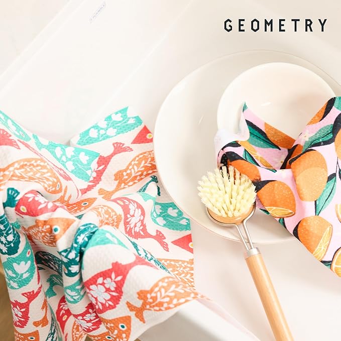 GEOMETRY Kitchen Dish Cloths - Quick Dry Dishcloths for Kitchen - Premium Dish Rags with Geoweave - 3-Pack Set Autumn Checkers