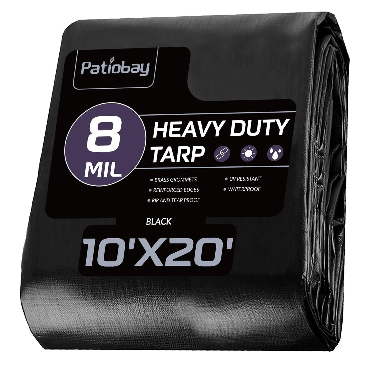 Tarp 10x20 Feet, 8 Mil Large tarps Heavy Duty Waterproof, Black - Image 1