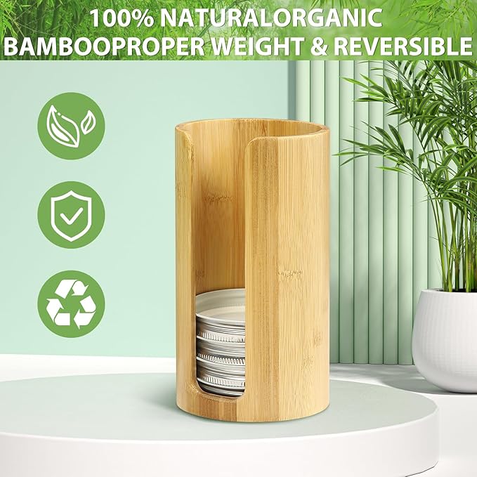 Mason Jar Lid Organizer (2pcs), Mason Jar Lid Storage Made of Bamboo, Suitable for Mason/Canning/Bamboo Lids(WIDE/REGULAR), Fit Perfectly, Stackable Steady