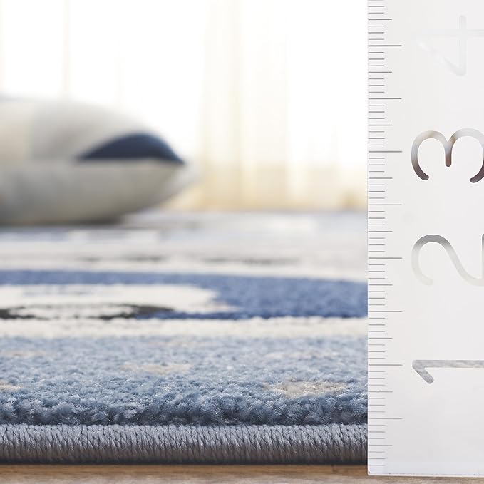 SAFAVIEH Carousel Kids Collection Area Rug - 4' x 6', Grey/Blue, Geometric Design, Ideal for High Traffic Areas in Living Room, Bedroom, Dining (CRK193M)