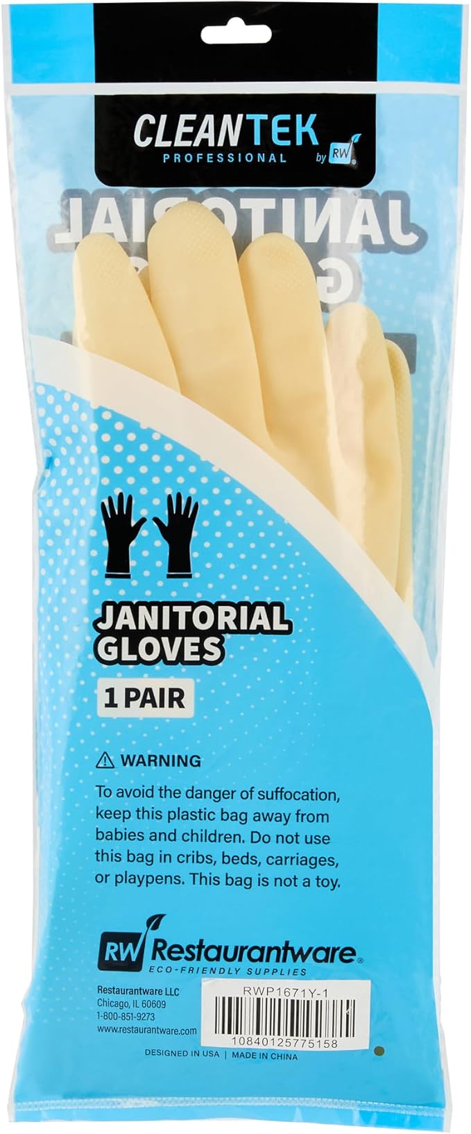 Restaurantware-Clean Tek Professional 22 Mil Large Cleaning Gloves, 10 Pairs Of Long Cuff Gloves - No-Slip Grip, No-Powder, Yellow Latex Gloves For Kitchen Cleaning, Ideal For Washing Dishes