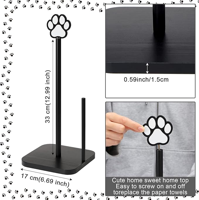 Leinuosen Dog's Paw Paper Towel Holder Farmhouse Dog's Paw Wooden Paper Towel Holder Black Funny Bathroom Countertop Accessories Kitchen Roll Stand Organizer Standing Apartment Decor Housewarming Gift