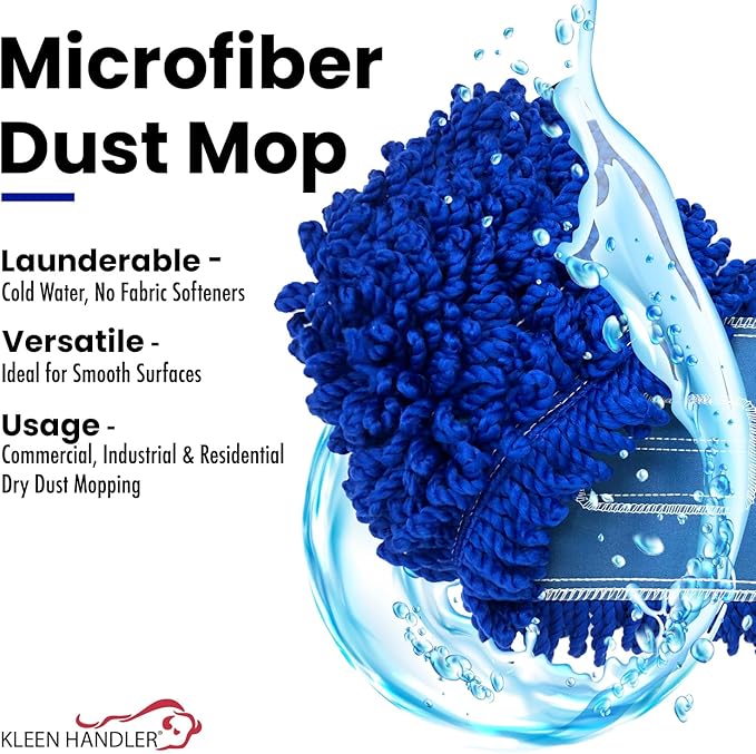 Kleen Handler 24 inch Microfiber Dust Mop | Medium Washable Commercial Mop Head Replacement, Pack of 12