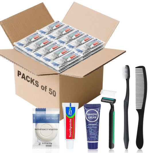 50 Pack Travel Toiletry Kit Bulk, 6-in-1 Disposable - Image 1