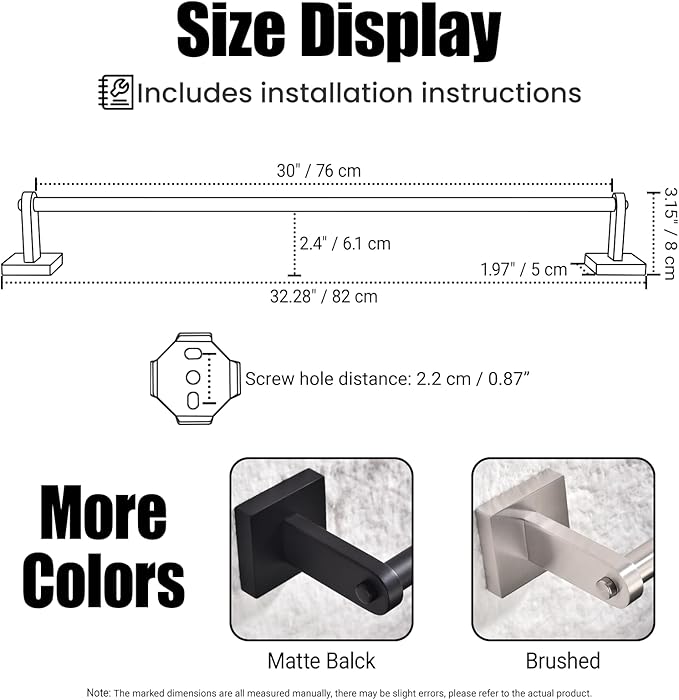 Miyili 30-Inch Towel Bar, Classic Polished SUS 304 Stainless Steel Wall Mounted Bathroom Towel Holder, Total Length 32-Inch