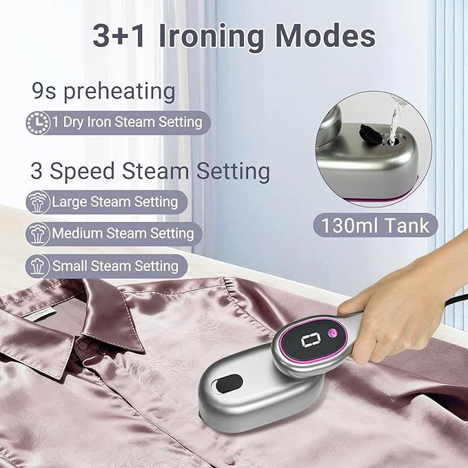 Travel Steamer for Clothes, 1200W Portable Handheld Garment Steamer with Touch Screen, Large Ceramic Panel, 15-Second Fast Heat-Up with 5 Modes, Ironing for Home and Travel