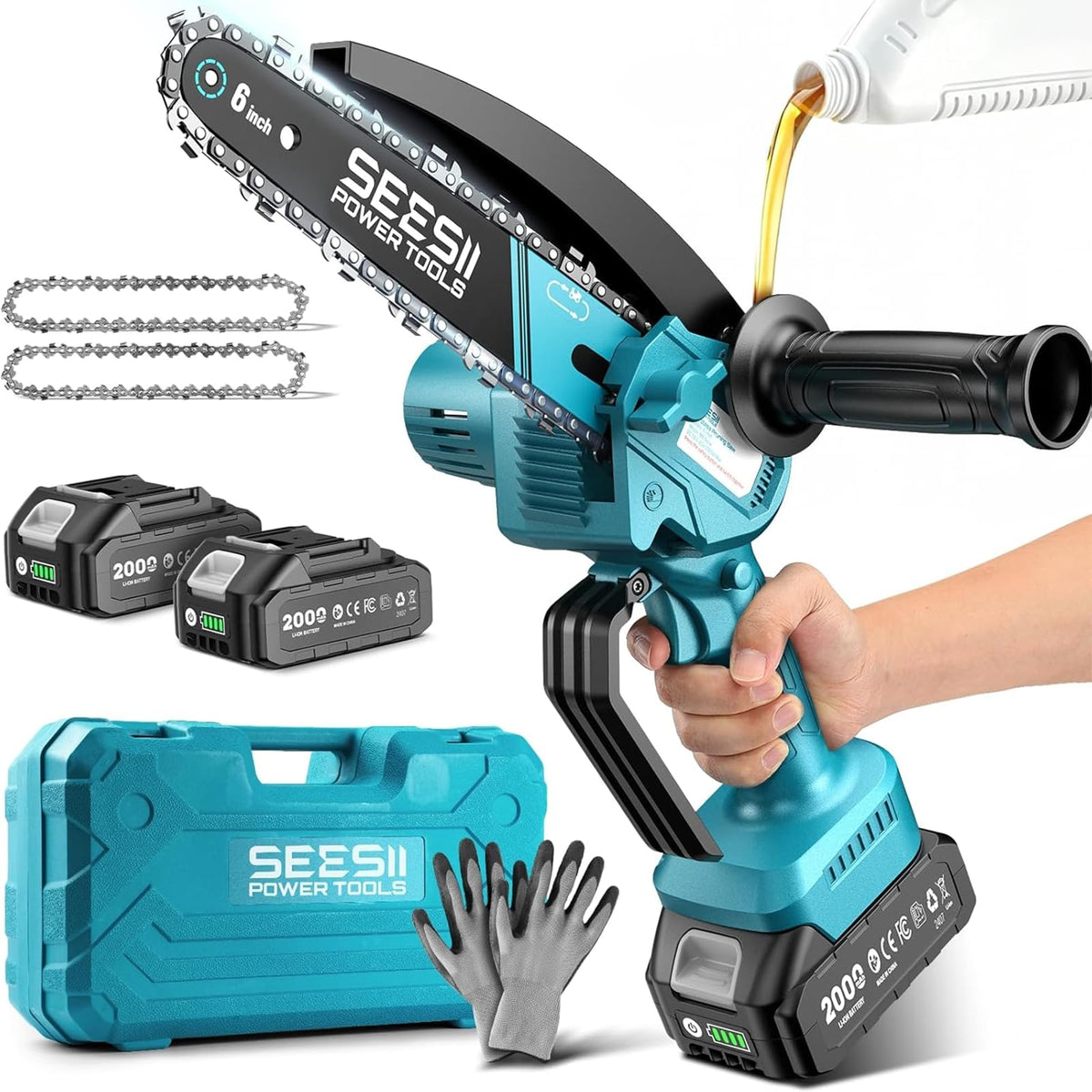 SEESII 6 Inch Mini Electric Chainsaw Cordless Battery Powered - Image 1