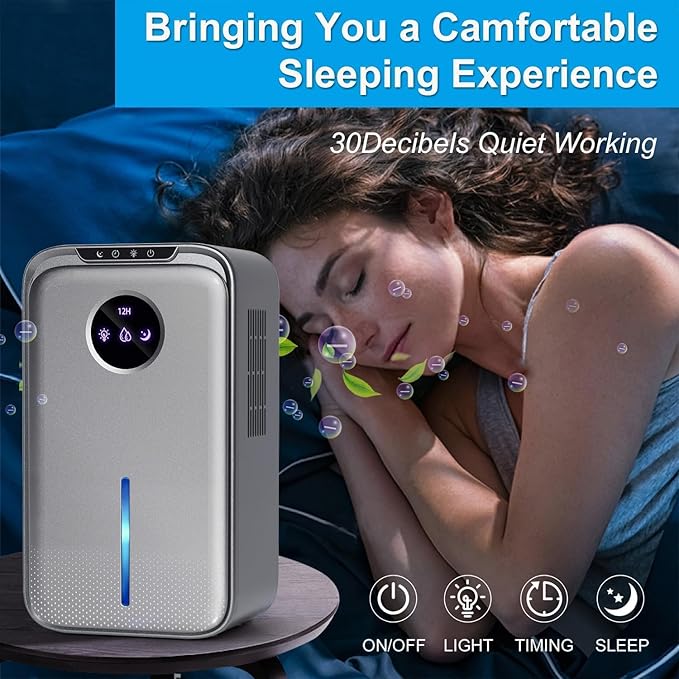 Dehumidifier(88OZ) Water Tank for Home With Drain Hose Timer（8-12-24H) Quiet Portable Small Dehumidifier with Auto Shut Off for Bedroom Bathroom Basement Kitchen RV Closet（1000Sq.ft)