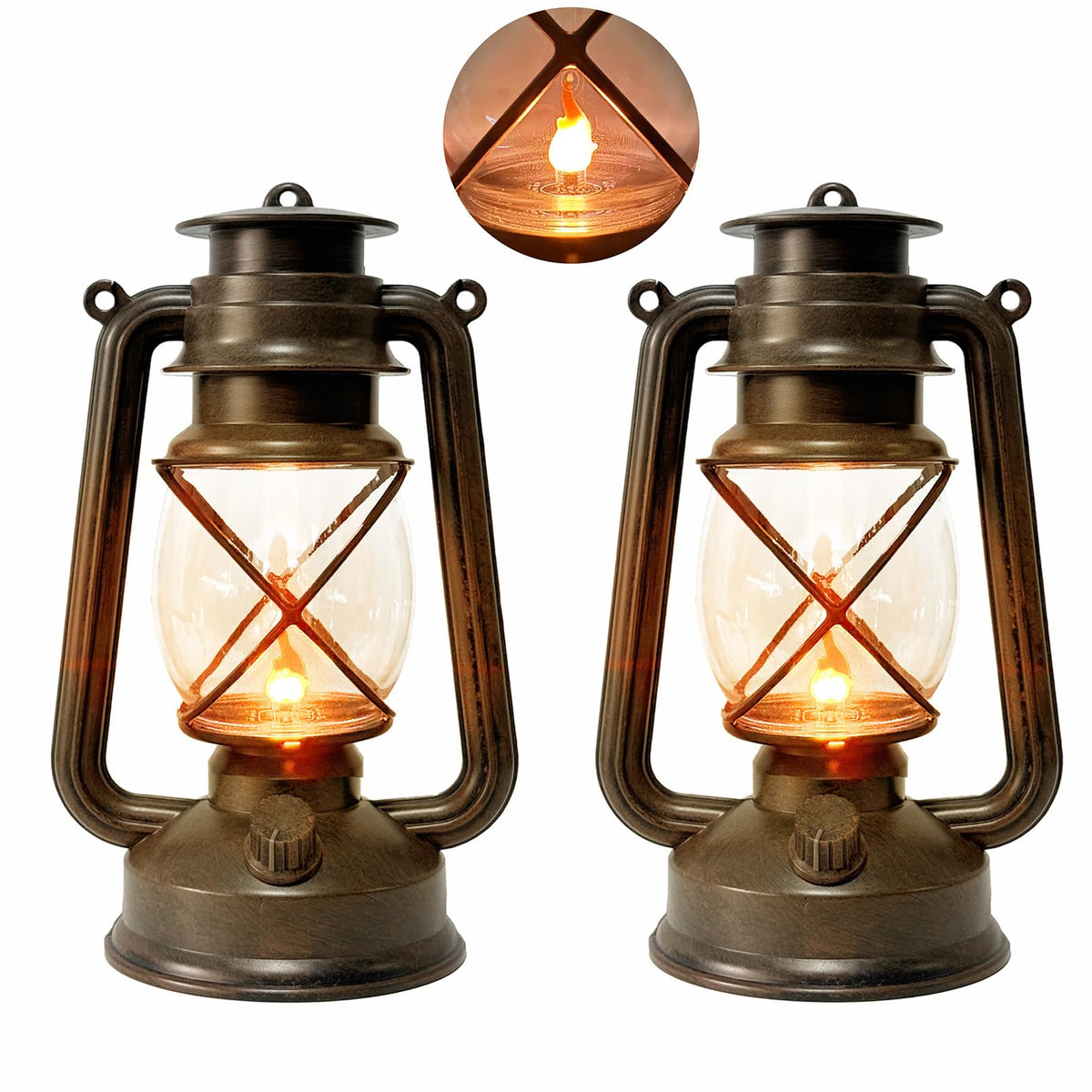 2 Pack LED Vintage Lantern Battery Powered Lanterns - Image 1