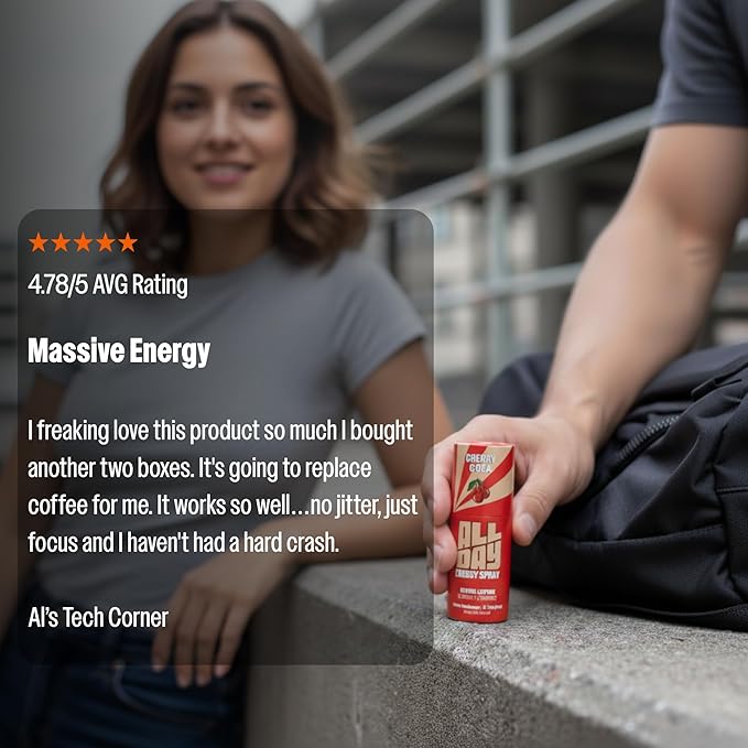 ALLDAY Focus + Energy Spray | Natural Caffeine + L-Theanine + Essential Vitamins | 0 Calorie, 0 Sugar | 12 Spray Bottle | Faster, Cleaner, Smoother Energy* (4 Pack Variety)