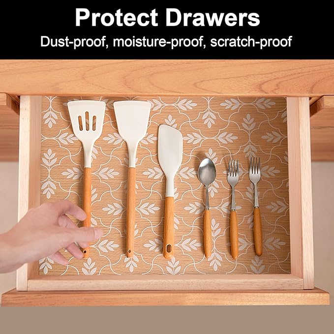 Cooyes Shelf Liners for Kitchen Cabinets Waterproof & Oil-Proof Kitchen Cupboard Mats Non-Slip Drawer Mats EVA Material Non Adhesive Fridge Liner for Shelves, （23.6" W x 236" L）