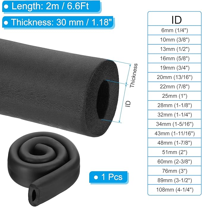 PATIKIL 1-7/8"(48mm) ID x 6.6Ft Pipe Insulation Foam Tubes, Pipe Cover Wrap Roll Bar Padding Tubing for Handle Grip HVAC Outdoor Air Conditioner Units, Black