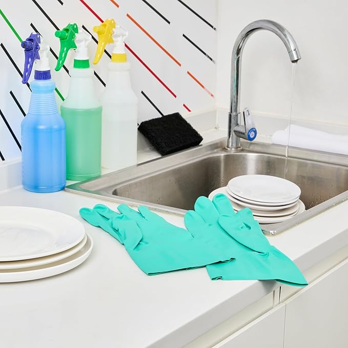 Restaurantware Green Cleaning Gloves 10 Pairs 15 Mil Thick Extra Large Heavy-Duty Nitrile Gloves With Long Cuff No-Latex Flock Lining For Use In Hospitals, Commercial Kitchens and Households
