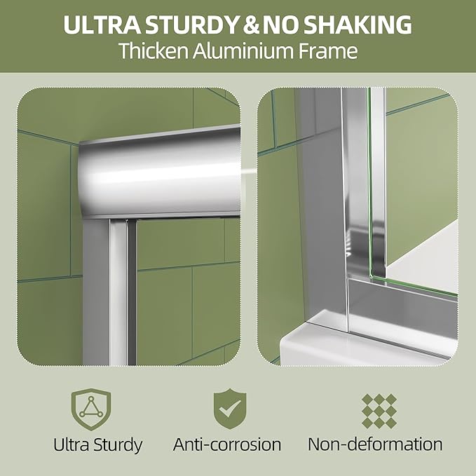 GETPRO Shower Door 62-66 in. W x 72 in. H Double Sliding Semi-Frameless Bypasss Bathroom Shower Glass Doors 1/4 inch Clear Tempered Glass Door for Walk-in Shower Chrome Finish