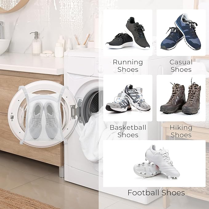 2Pcs Shoe Dryer Bag, Reusable Sneaker Wash Dry Net Bag, Large Honey Comber Mesh Bags with Zipper and Strap, Dryer Sneakers Laundry Shoe Bag Tool for Washer Dryer Shoes, Clothing,15.7''x15.7''