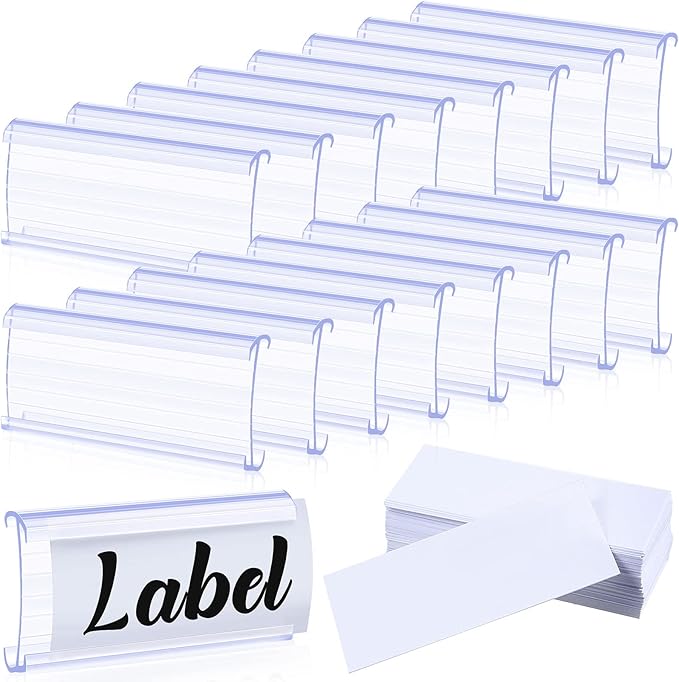 Yulejo 150 Pieces Wire Shelf Label Holders Wire Label Holder Plastic Shelf Tags for Shelving Clips with Paper Inserts, Compatible with 1-1/4 Inch Shelves