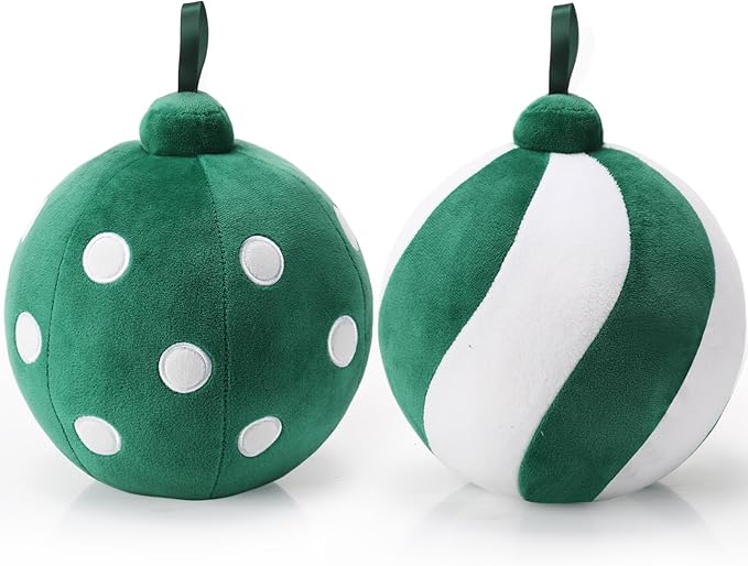 2 Pcs Christmas Pillows 7 Inch Round Christmas Ornament Shaped Throw Pillow Cute 3D Ball Xmas Throw Cushion Decoration for Bed Couch Sofa Chair Living Room(Green and White)