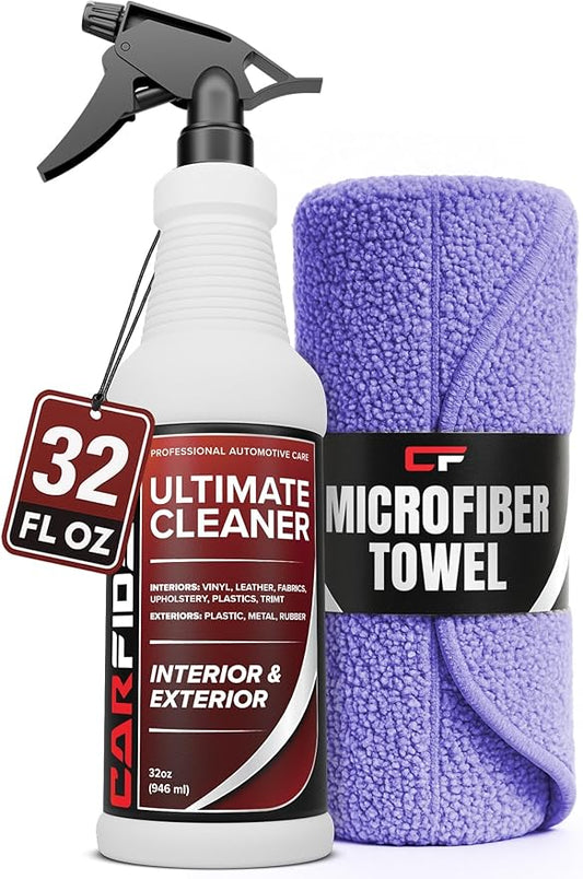 Carfidant Interior Cleaner – Removes Stains & Deep Cleans Car Seats, Leather, Fabric, Upholstery, Plastic, Dashboard & More - Car Cleaning Kit & Interior Detailer Spray - 32oz