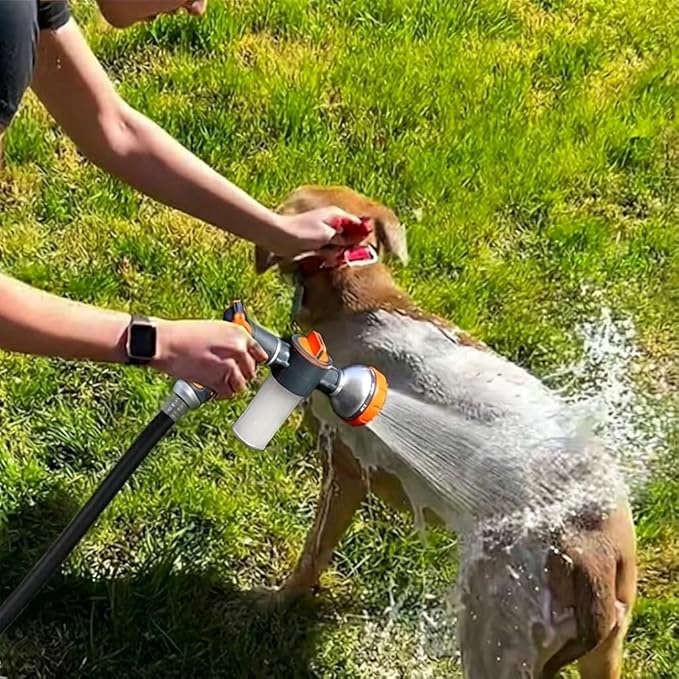 Dog Washing Hose Attachment, 8-in-1 Sprayer Hose Nozzle with Soap Dispenser for Dog Showering, Watering Flowers, Car Washing (Nozzle Only)