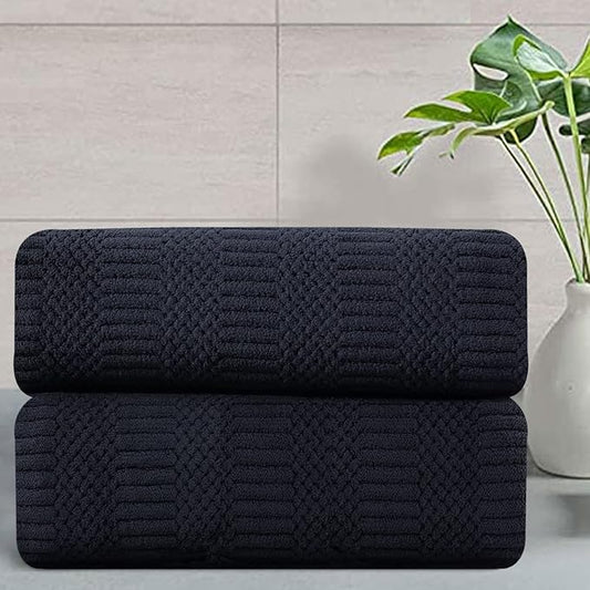 Oliven 2 Piece Black Geometric Hand Towel Set 16"x31" Soft Highly Absorbent Quick Dry Bathroom Towels Microfiber Plush Towels Set Woven Towels for Kitchen Hotel Spa Gym