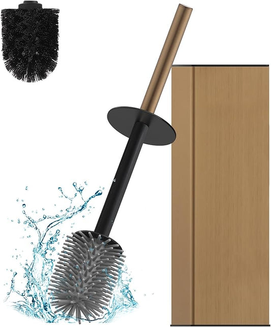 BGL Toilet Brush with Holder for Bathroom Matte Brushed Brass Aluminium Standing for Bathroom Toilet Bowl Cleaner Brush and Holder Set, Square Design