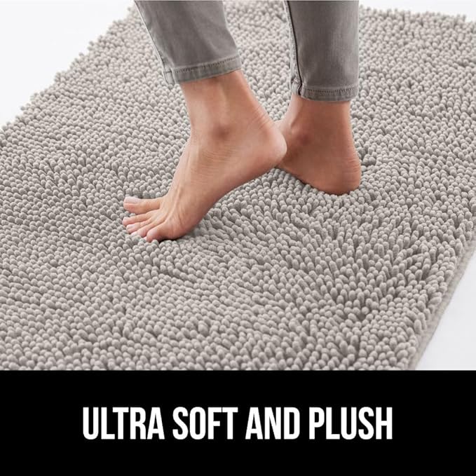 GORILLA GRIP SoakSTOPPER Dog Door Mat, 36x24 Machine Washable Rug Absorbent Doormat Captures Moisture Mud Dirt, Quick Dry Soft Chenille Entryway Rugs Indoor Entrance Mats for Dog Paws, Light Gray