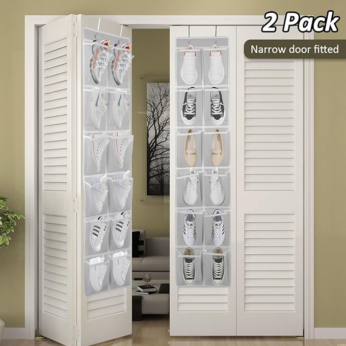 2PK Over the Door 12 Pocket Hanging Shoe Organizer