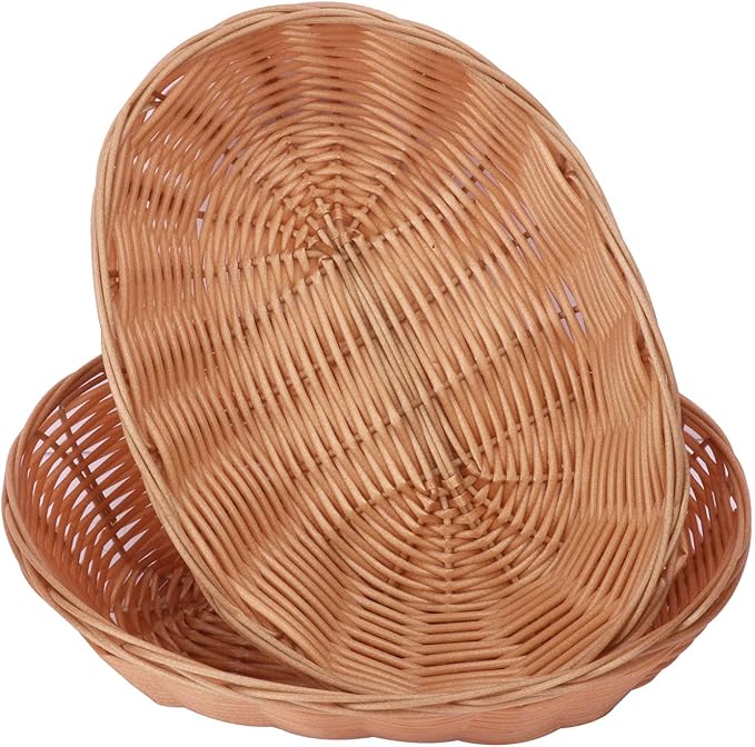 Oval Poly Wicker Baskets - Bulk, 21 Pack, Bread Baskets for Serving, Small Wicker Baskets, Durable Oval Fast Food Baskets - Food Serving Baskets for Home & Restaurant Use