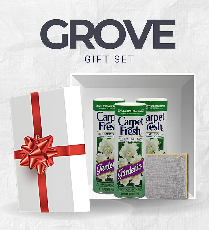 3x Carpet Fresh Gardenia Scent Carpet Odor Eliminator 14 oz Powder Bundle with Microfiber Cleaning Cloth – Eliminates Pet Odors, Provides Long-Lasting Fragrance – Gift Set (4 Items)