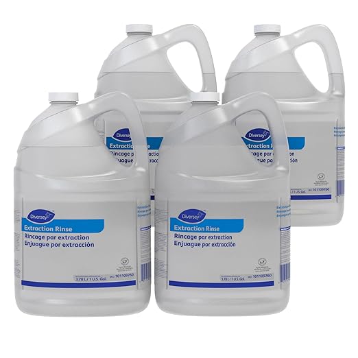 Diversey 101109760 Extraction Rinse for Carpet Extraction Machines, Removes Hard Water Deposits & Soap Residue, Fruity Floral Scent, Liquid Concentrate, 1-Gallon (Pack of 4)