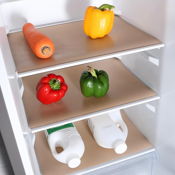Beige Shelf Liners for Kitchen Cabinets Non Adhesive Drawer Liner for Bathroom Waterproof Refrigerator Liners for Shelves Fridge Plastic Mats Cabinet Cupboard Liner 17.5 x 236.2 Inches