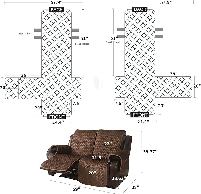 LUFEIJIASHI Non Slip Recliner Sofa Covers,Velvet Waterproof Recliner Couch Covers for 2 seat,Washable Reclining Couch Cover Furniture Protector for Dogs,Pets (Brown, 2 Seater)