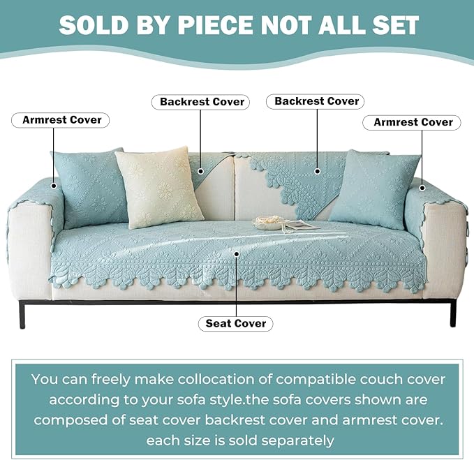 Cotton Quilted Dog Couch Cover for Sofa Farmhouse Rustic Embroidery Sectional Couch Cover Soft Anti-Slip Sofa Slipcover Furniture Protector for Kids, Pets (Blue,28"x28")