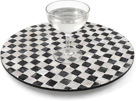 13.4" Mother of Pearl Lazy Susan, 360 Degrees Rotating Table Turntable Organizer Round Wood Spinning Tray for Countertop Table Cabinet Living Room Kitchen Office Home Decor