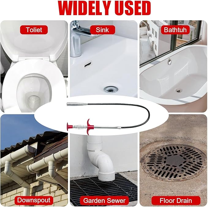 Drain Snake Hair Drain Clog Remover Tool - 116 inch Sink Drain Cleaner for Toilet Sewer Shower Kitchen Bathroom Tub Clogged Drains Opener Cleaning Tool