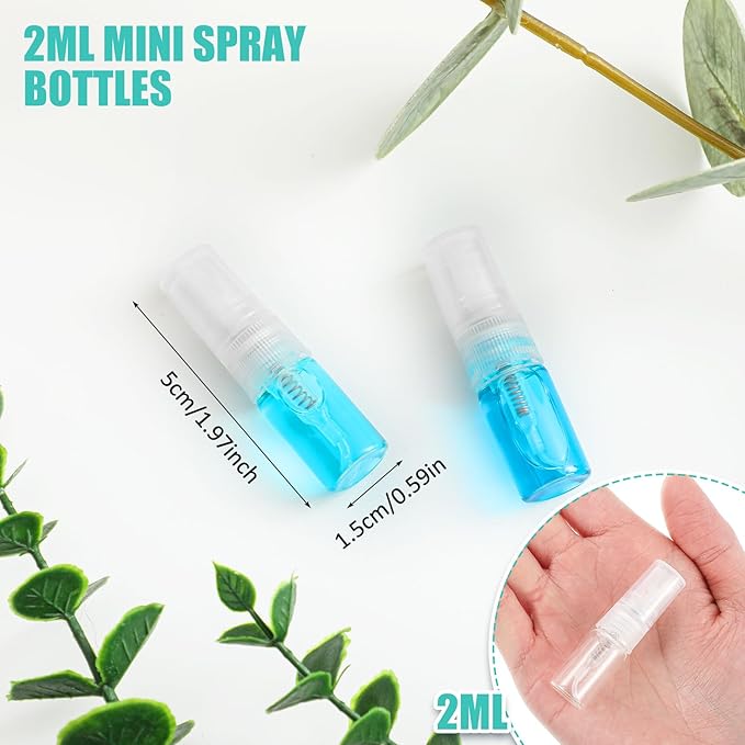 Zhehao 300 Pcs Mini Spray Bottles 2 ml Clear Glass Perfume Bottles Refillable Fine Mist Perfume Atomizer Portable Empty Sample Containers for Cleaning, Essential Oils, Travel (Clear Cap)