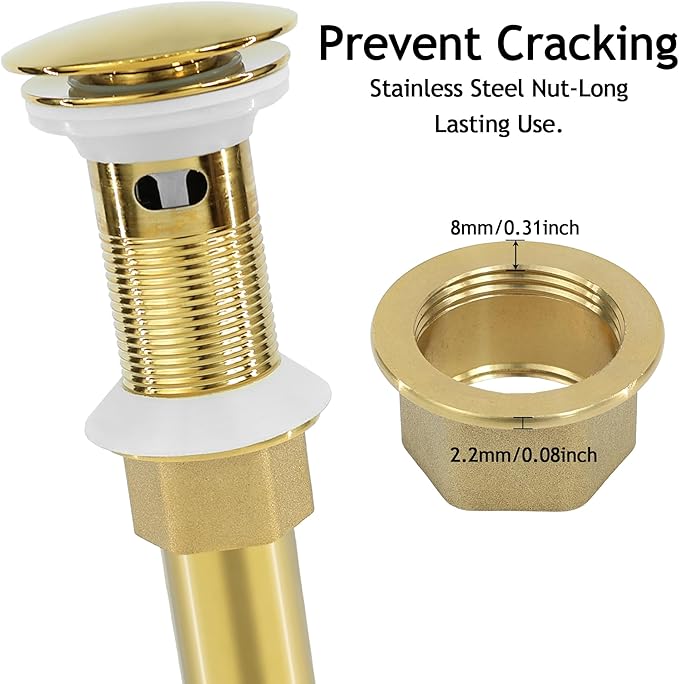 Bathroom Sink Drain, 4 Pack Gold Drain Stopper with Overflow,Pop Up Drain Assembly Without Detachable Strainer Basket,Built-in Anti-Clogging Strainer,Stainless Steel