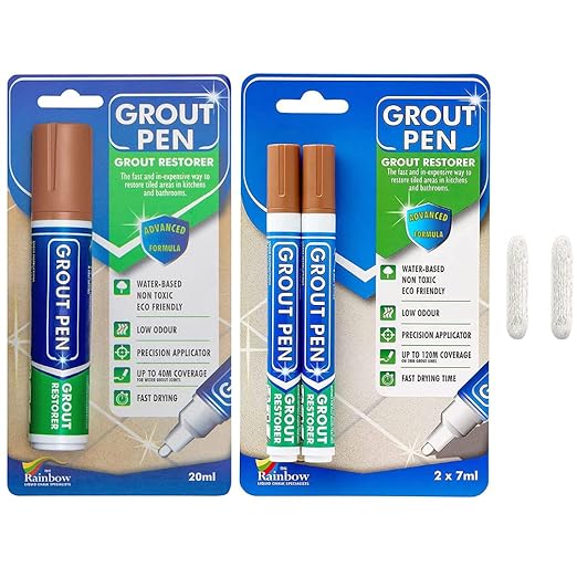 Grout Pen Tile Paint Marker: Terracotta 2 Pack with Extra Tips (Narrow, 5mm) & Large Terracotta (Wide, 15mm Tip) - Waterproof Grout Colorant and Sealer Pen to Renew, Repair, and Refresh Tile Grout