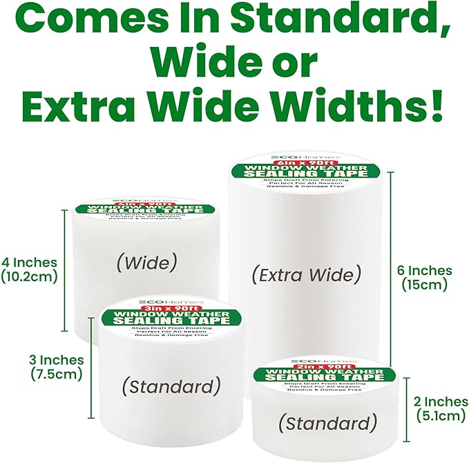 ECOHomes Window Weather Sealing Tape | Winter Weather Stripping Tape to Block Cold Drafts Through Window Gaps and AC Units, Insulation Seal and Draft Blocker for Home (6 Inch by 90 FT, Clear)